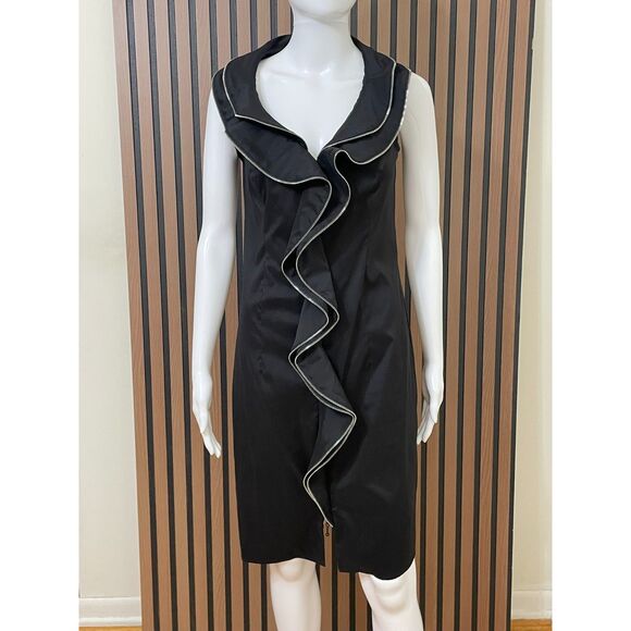 Joseph Ribkoff Women's 6 Black Dress Shift Pencil Ruffle Party Holiday Cocktail - Picture 1 of 9